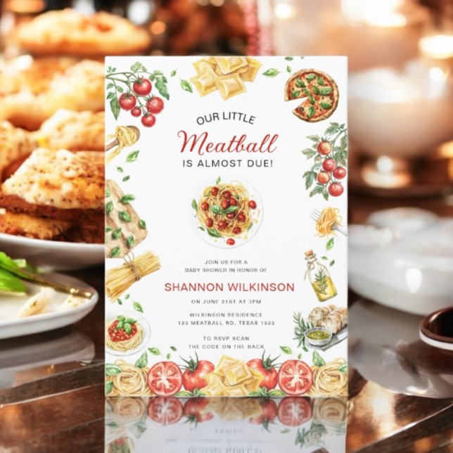 Convite Código QR para Chá de Bebê Little Meatball Italian (Criador carregado)