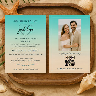 Convite Código QR para Recepção de Casamento na Praia após