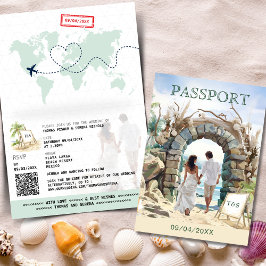Convite Código QR Passaporte de Casamento de Praia Destino