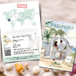 Convite Código QR Passaporte de Casamento de Praia México