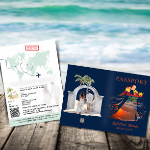 Convite Código QR Passaporte Sunset Tropical Beach Casamen