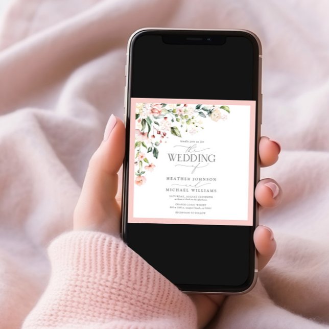 Convite Código QR Peach Pink Watercolor Casamento Floral (Criador carregado)