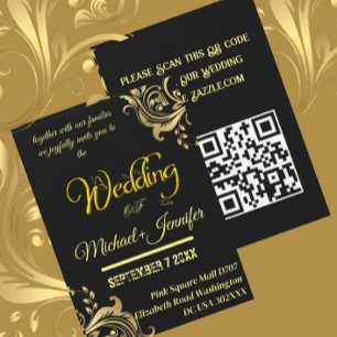 Convite Código QR personalizado de casamento Dourado e pre