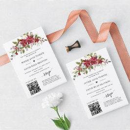Convite Código QR Poinsettia Casamento Dourado Floral