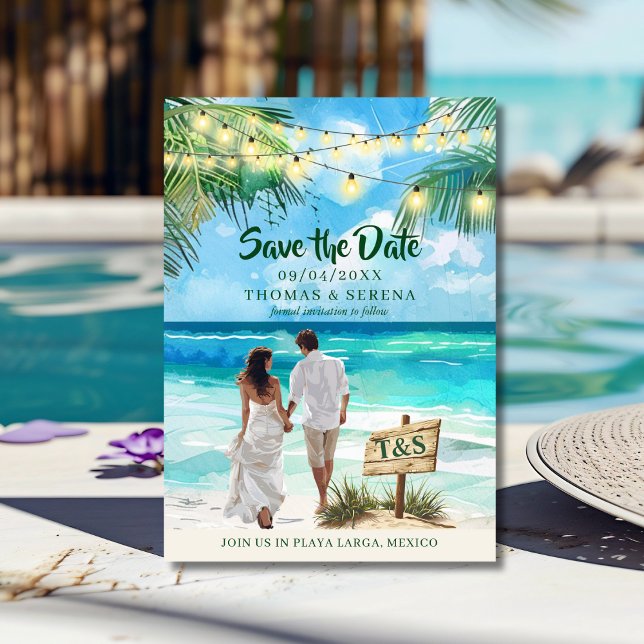 Convite Código QR Praia Tropical Salvar o Destino da Data (Criador carregado)