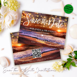 Convite Código QR - Praia Tropical Sunset Salve a Placa de