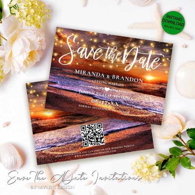 Convite Código QR - Praia Tropical Sunset Salve a Placa de (Criador carregado)