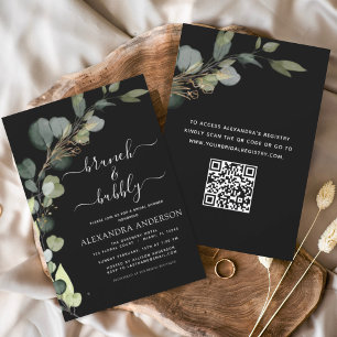 Convite Código QR Preto Brunch e Eucalyptus Invisível