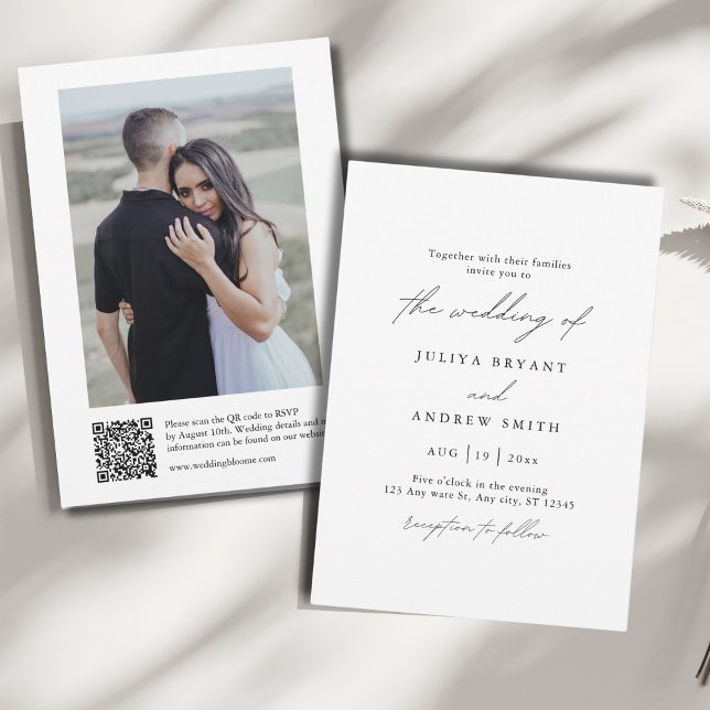 Convite Código QR preto e branco com casamento de fotos (Criador carregado)