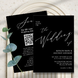 Convite Código QR Preto Elegante Tudo em um Casamento Mode