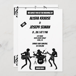 Convite Código QR Preto Moderno e Casamento Musical