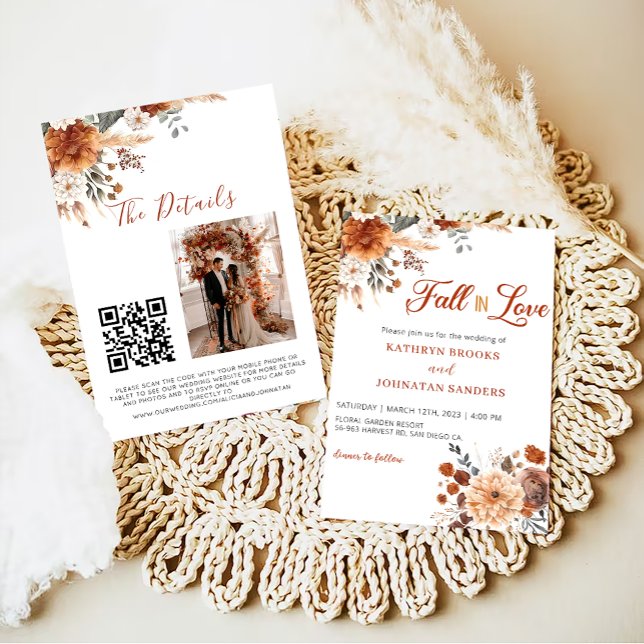 Convite Código QR Queda no Amor Casamento Floral (Criador carregado)