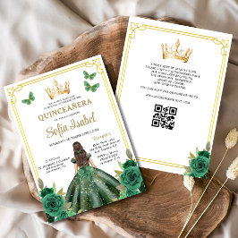 Convite Código QR Quinceanera Floral Emerald Verde Dourado