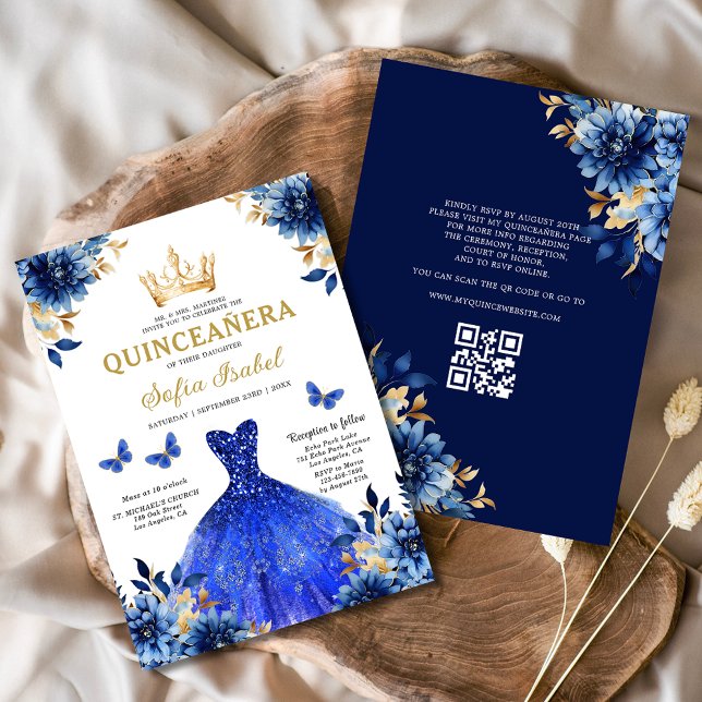 Convite Código QR Quinceanera Floral Royal Princess (Criador carregado)