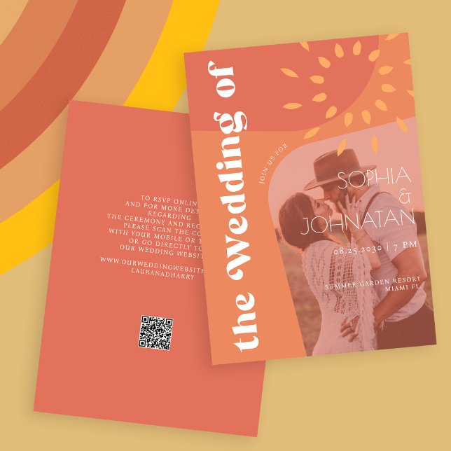 Convite Código QR retro queimado laranja negrito FOTO negr (Criador carregado)