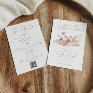 Convite Código QR Rosa Bege Apaixonado no Outono Casamento