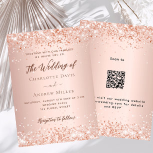 Convite Código QR rosa gold RSVP detalhes do casamento de