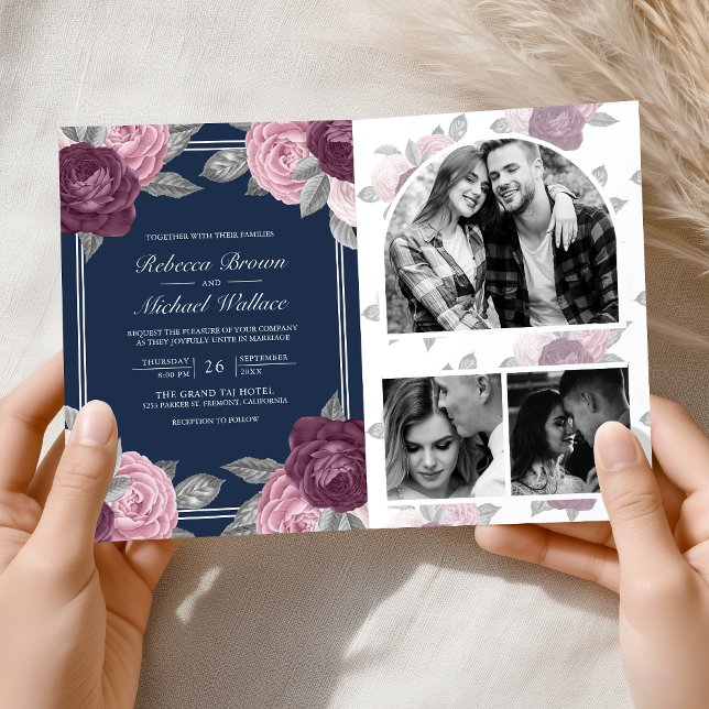 Convite Código QR Rosa Roxo Rosa Rosa Roxo Casamento Naval (Criador carregado)