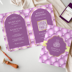Convite Código QR Roxo Claro com Padrão de Tufo Casamento
