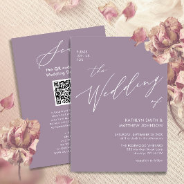 Convite Código QR Roxo Mauve Tudo Em Um Casamento Moderno
