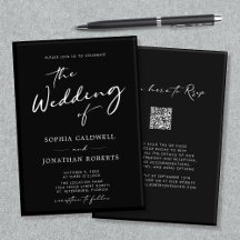 Código QR RSVP Caligrafia Preto e Casamento Branco