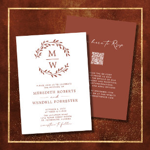 Convite Código QR RSVP Coroa de Terracota com Monograma Ca