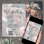 Convite Código QR RSVP de Aniversário do Casamento Ainda F<br><div class="desc">Se circunstâncias inesperadas causaram um adiamento da sua recepção de casamento, o primeiro aniversário é uma oportunidade perfeita para comemorar um ano depois. Convide a família e os amigos para uma festa de aniversário de 1rua simplesmente elegante com um convite de 2 fotos multifuncional com o código QR RSVP. Toda...</div>