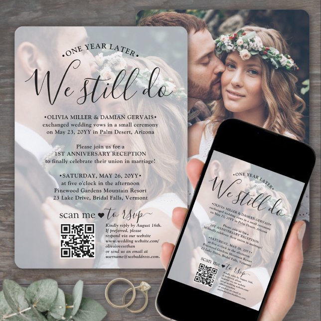 Convite Código QR RSVP de Aniversário do Casamento Ainda F (Criador carregado)