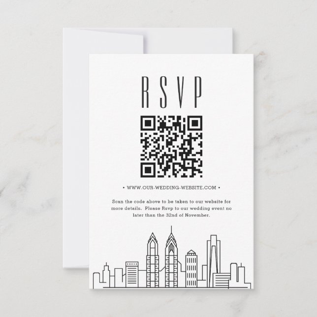 Convite Código QR RSVP de Casamento de Filadélfia (Frente)
