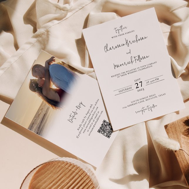 Convite Código QR RSVP de Casamento de Fotografia de Scrip (Criador carregado)