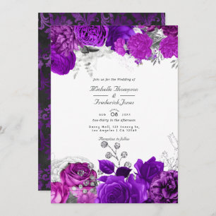 Convite Código QR Rsvp de Casamento Floral Real Roxo e Pra