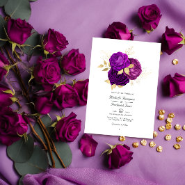 Convite Código QR Rsvp de Casamento Floral Roxo e Dourado