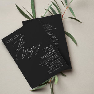 Convite Código QR RSVP de Casamento Preto e Branco Moderno