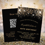 Convite Código QR RSVP do código de QR de ouro preto de an<br><div class="desc">Um convite moderno, na moda e glamouroso para uma festa de aniversário 40ª (ou qualquer idade). Um fundo preto decorado com brilho falso e brilho. O nome é escrito com um moderno ouro escrito com letras no estilo à mão. Personalize e adicione os detalhes da sua festa. Voltar: seu código...</div>