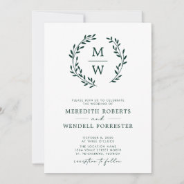 Convite Código QR RSVP Emerald Green Monograma Wreath Casa