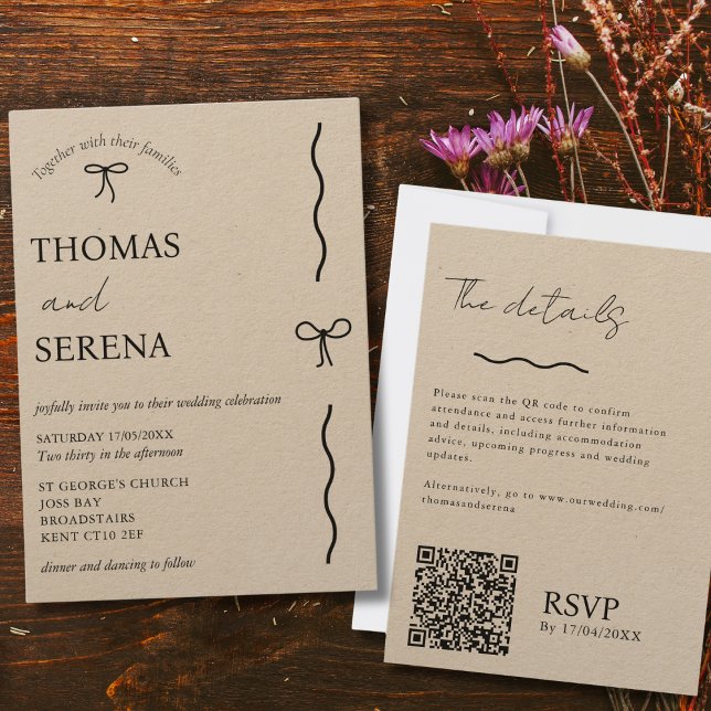 Convite Código QR Rustic Kraft (editável) Casamento de Arc (Criador carregado)