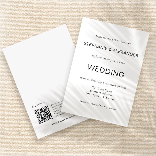 Convite Código QR Simples Preto Branco Casamento (Criador carregado)