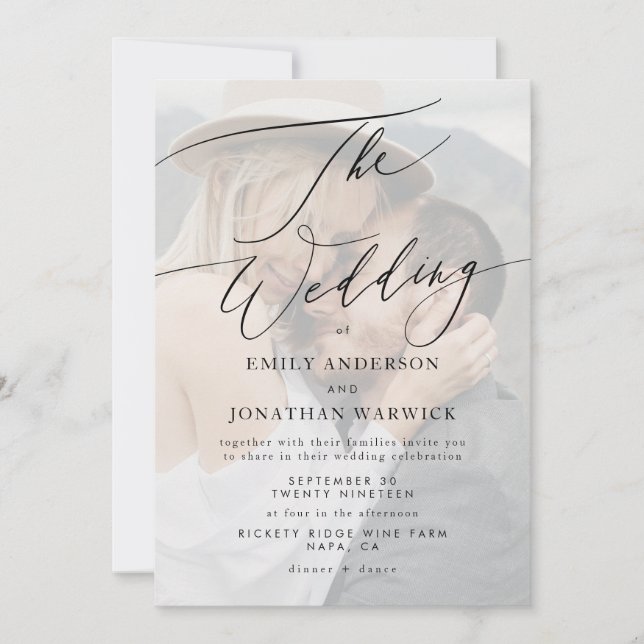 Convite CÓDIGO QR Simples Preto Moderno de volta Casamento (Frente)