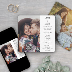 Convite Código QR Simples Único 2 Fotos Tudo-em-Um Casamen