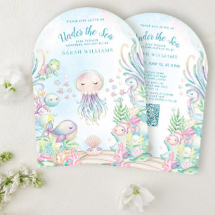 Convite Código QR sob o Chá de fraldas de Aquarela Azul-Ma