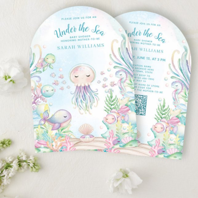 Convite Código QR sob o Chá de fraldas de Aquarela Azul-Ma (Criador carregado)