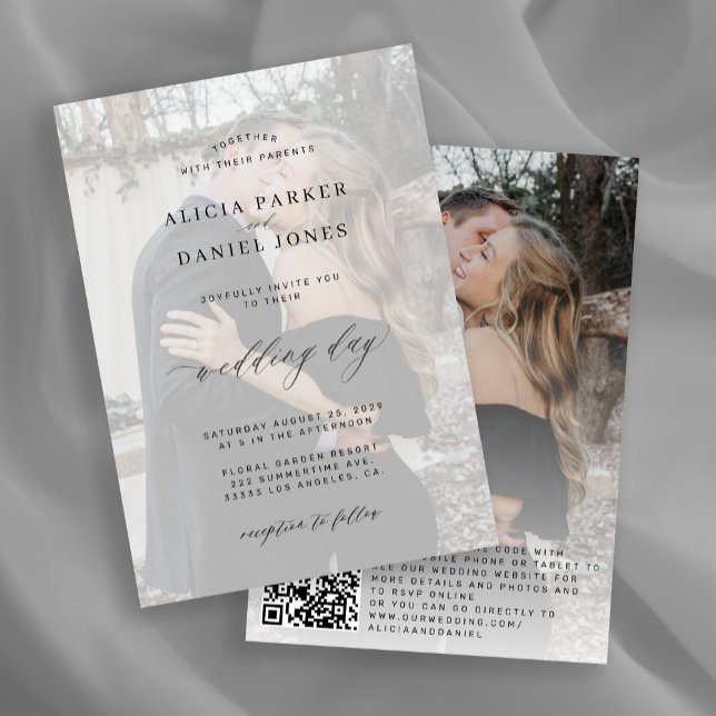 Convite CÓDIGO QR sobrepõe o casamento elegante moderno (Criador carregado)