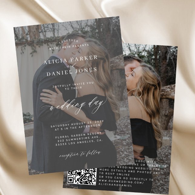 Convite CÓDIGO QR sobrepõe o casamento elegante moderno (Criador carregado)