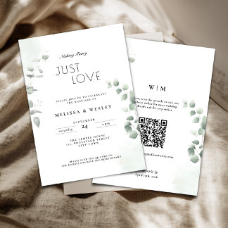 Convite Código QR Tendência Verde Apenas Amor Casamento