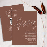 Convite Código QR Terracotta Tudo Em Um Casamento Elegante<br><div class="desc">Terracotta Elegant Script QR Code, Tudo Em Um Cartão De Convite De Casamento Minimalista. Celebre o seu dia especial com esta elegante e bela carta de convite para casamento para embelezar a sua ocasião especial. Todos os textos estão pré-organizados para que você personalize fácil e rapidamente com seus próprios detalhes....</div>