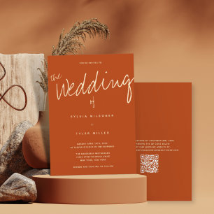 Convite Código QR Tipografia Casual Laranja Queimado