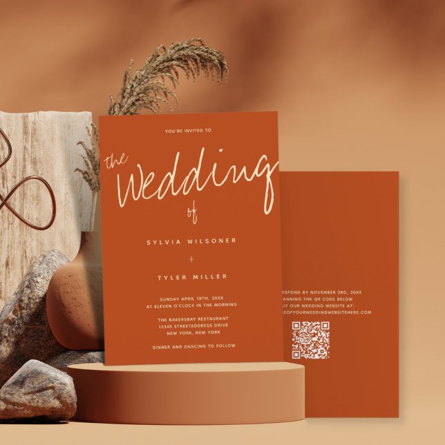 Convite Código QR Tipografia Casual Laranja Queimado (Criador carregado)