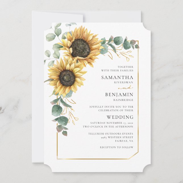 Convite Código QR Todos-em-Um Casamento Sunflower Eucalypt (Frente)