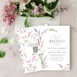 Convite Código QR Trendy Elegant Wildflower Wedding<br><div class="desc">Apresentando o Código QR Trendy Elegant Wildflower Wedding Convite! Todos vão adorar este belo e delicado cheio de convite para casamento de detalhes modernos e elegantes. Começa com um arranjo casual de lavanda lilás, flores silvestres pincéis, amarelas e azuis e verde botânico. Para começar, você pode personalizar seus detalhes acentuados...</div>
