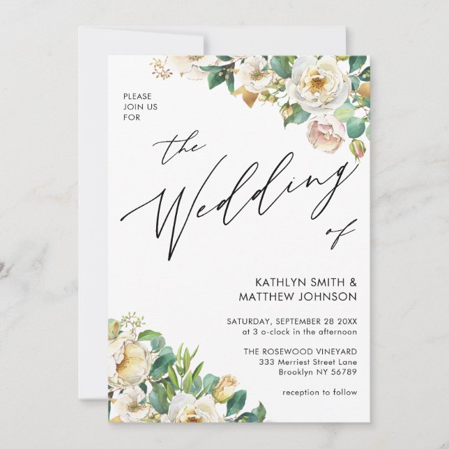 Convite Código QR Tudo Em Um Casamento Floral De Peony Ele (Frente)